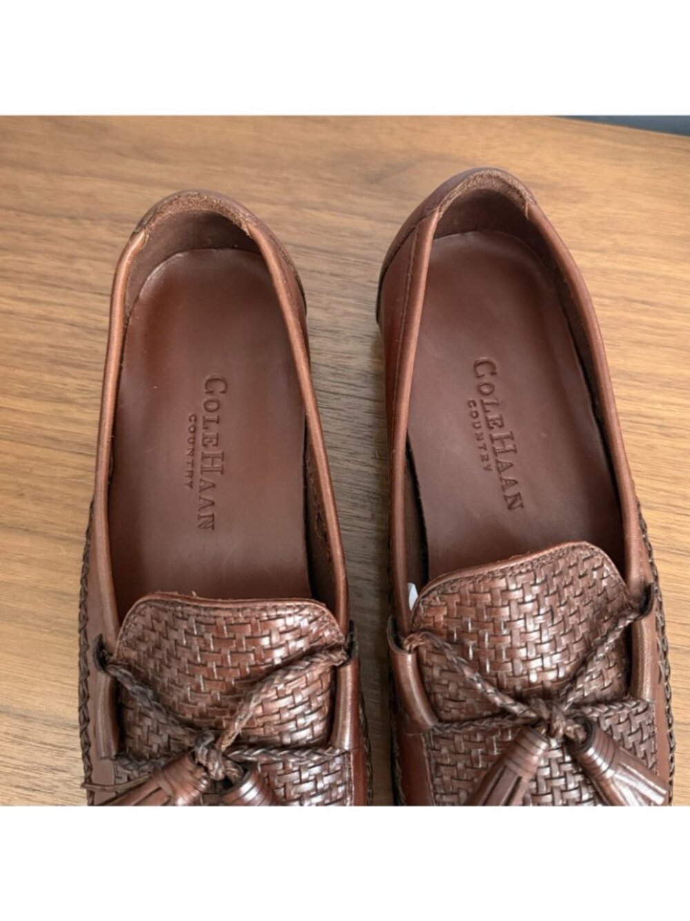 Vintage 90s Cole Haan Country Woven Leather Tassel Loafers Mahogany Brown 8C - Picture 2 of 9